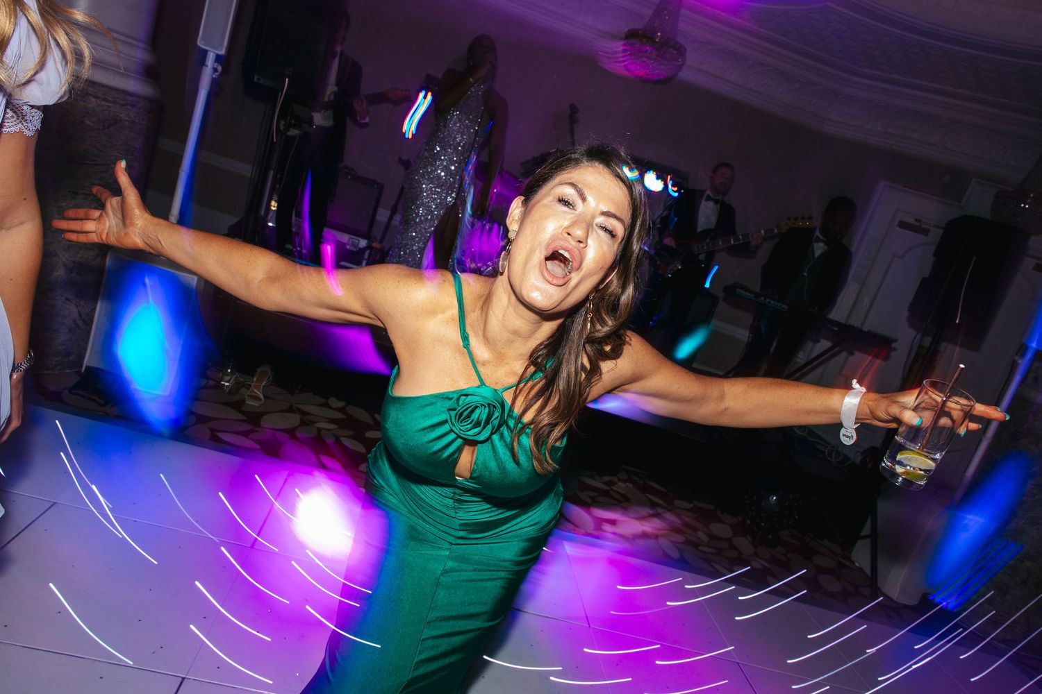 Dancefloor celebration at the London wedding reception.