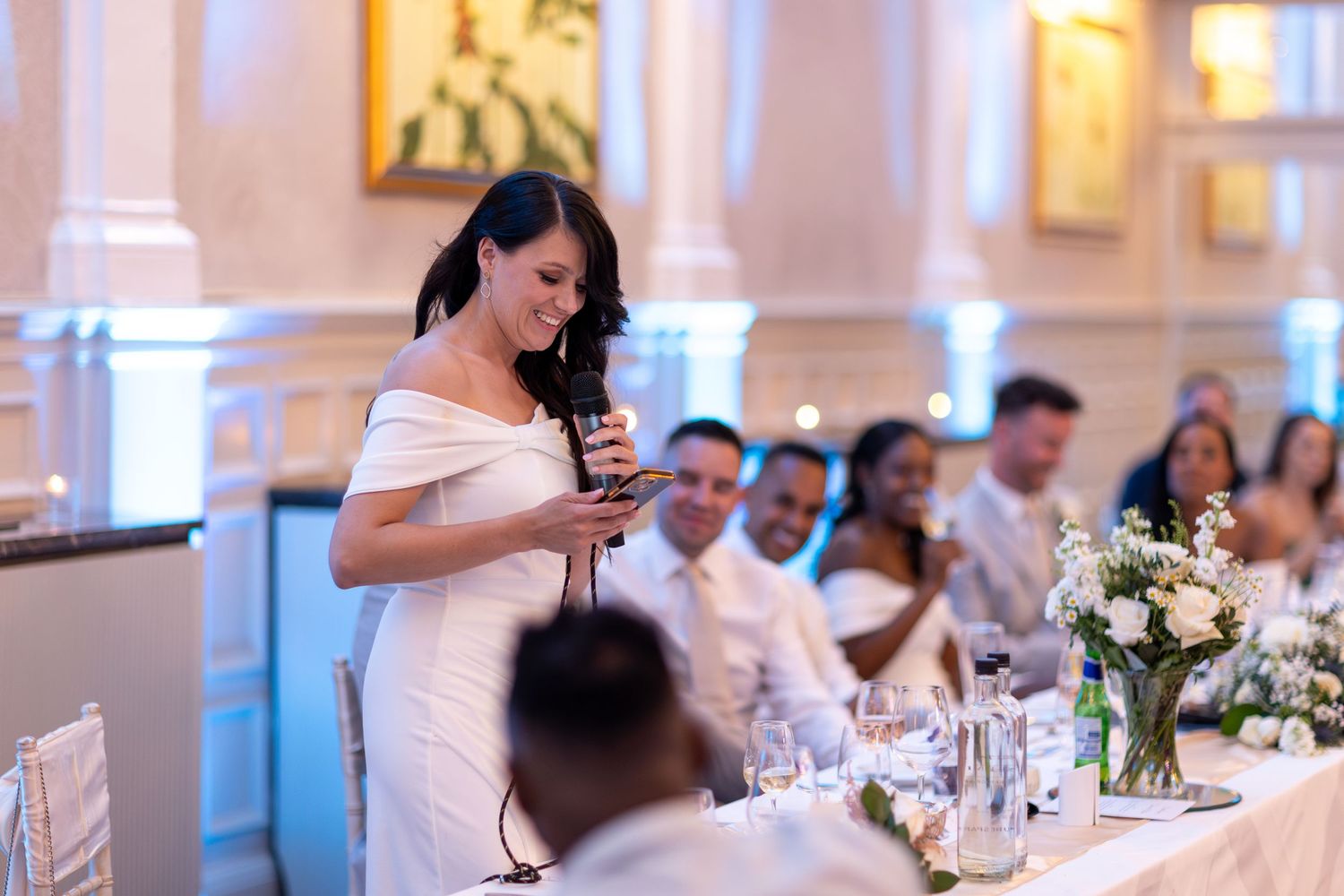 Wedding speeches with laughter at St Ermin’s Hotel reception.