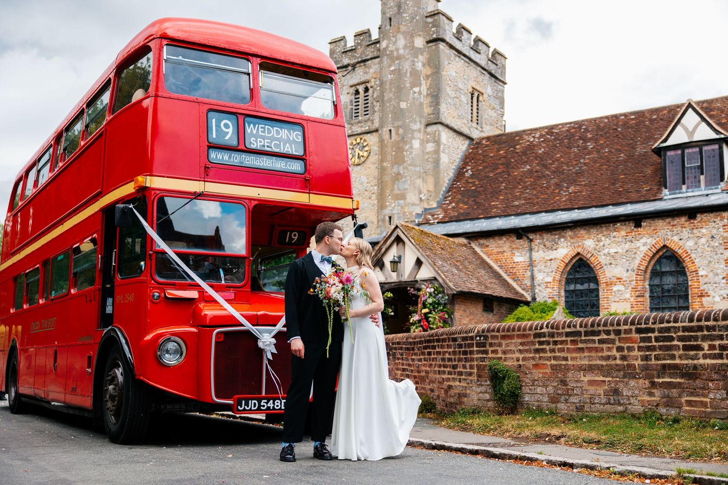 Bride and groom leaving the church after the ceremony in London.