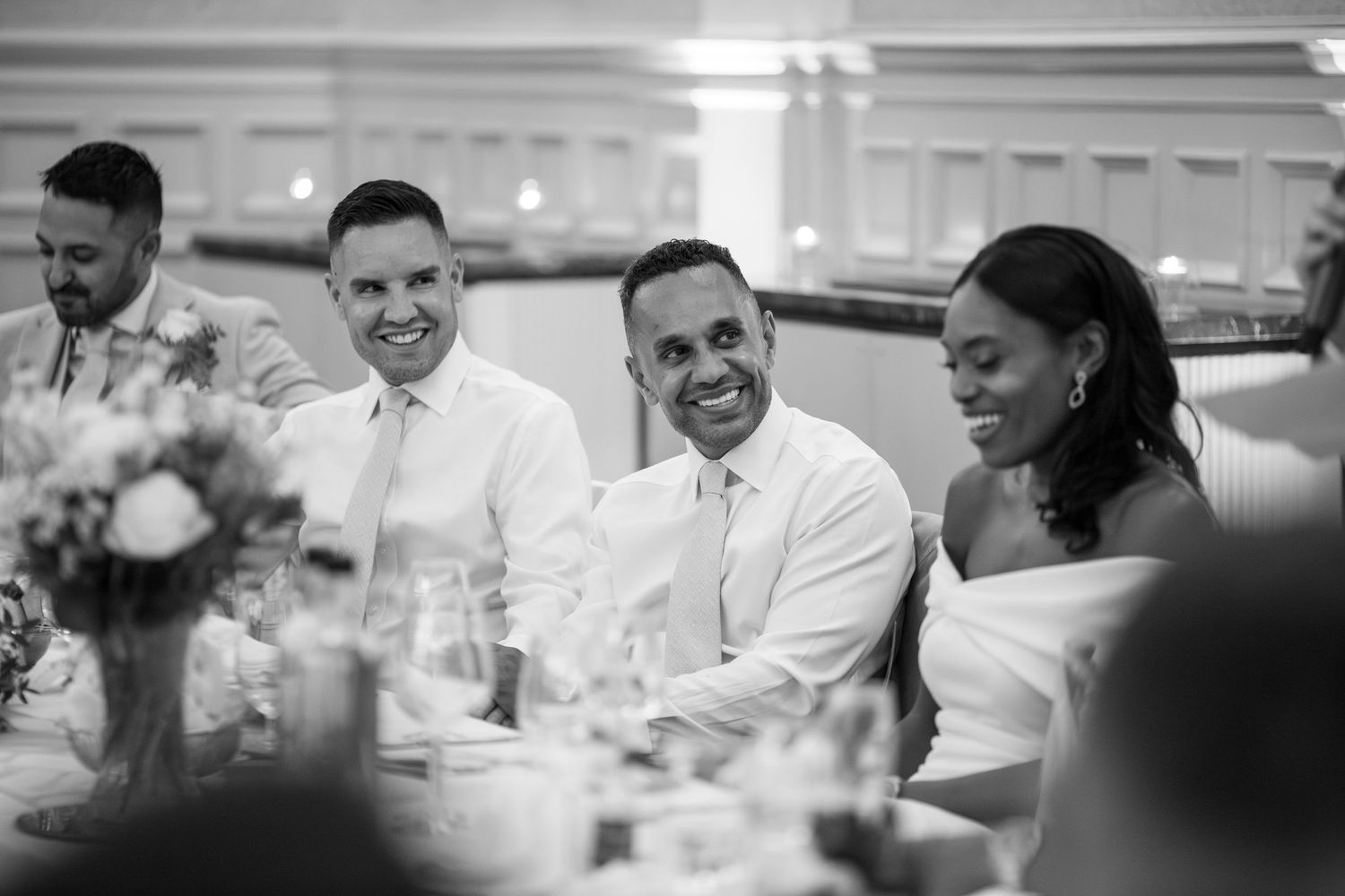 Wedding speeches with laughter at St Ermin’s Hotel reception.