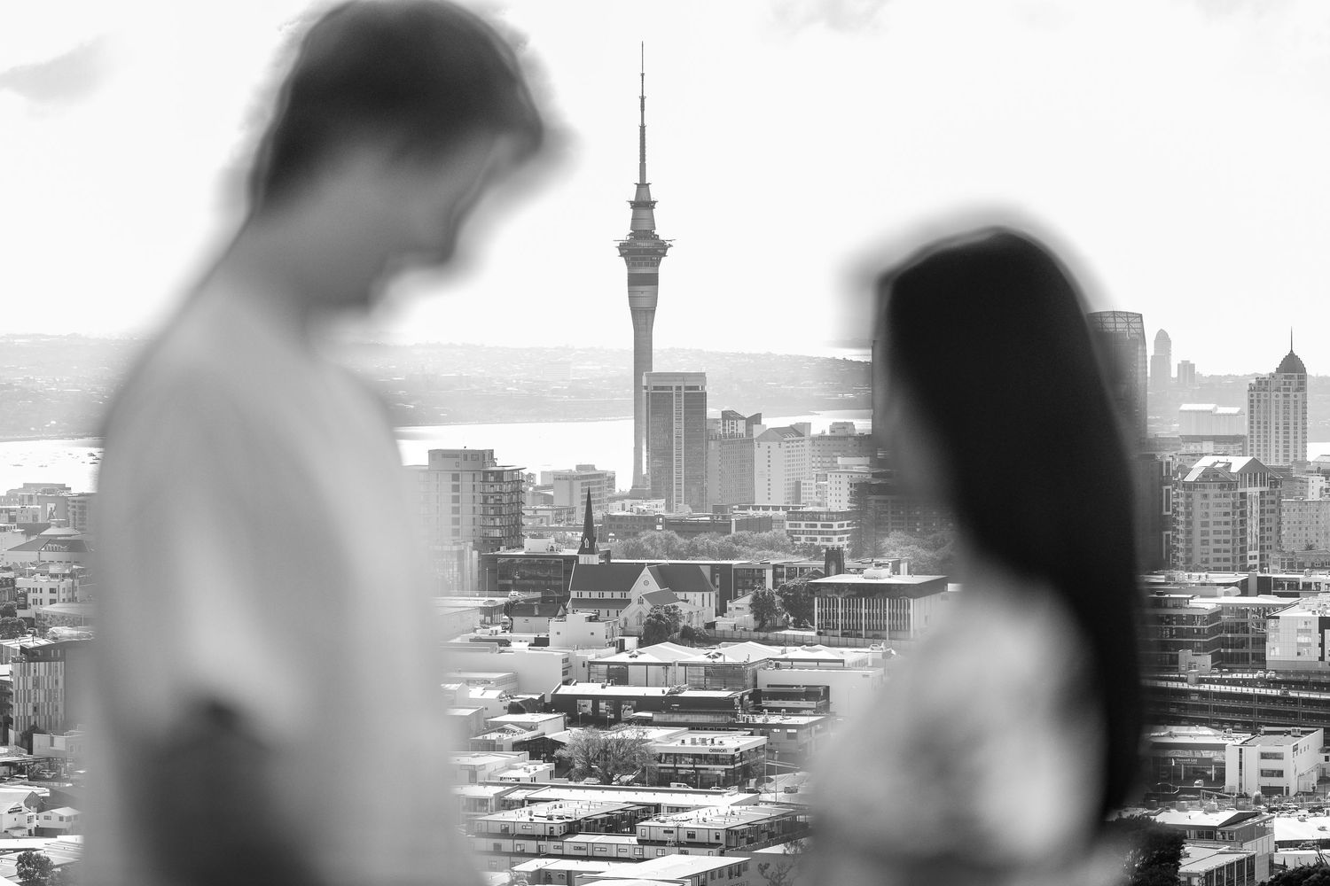 City skyline view with Auckland Sky Tower visible in background.