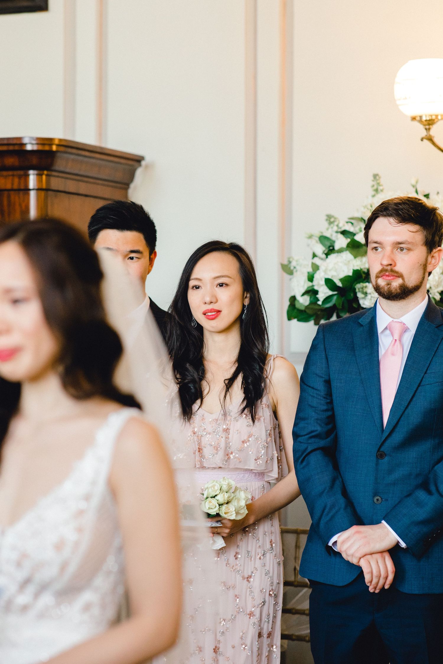 Bridesmaid emotional at couple's vows Gosfield Hall Essex