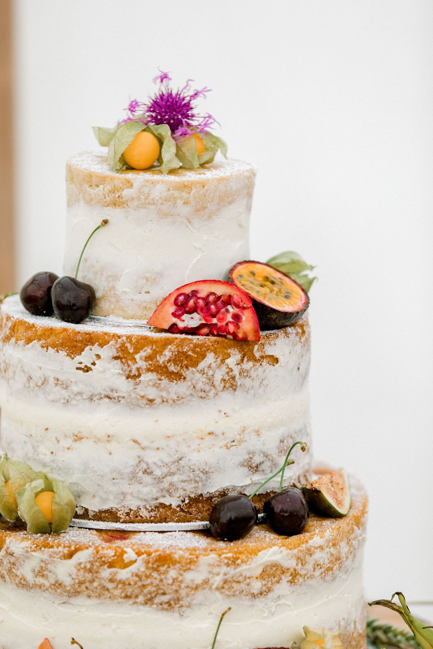 Wedding cake rustic wedding decor in marquee in Buckinghamshire