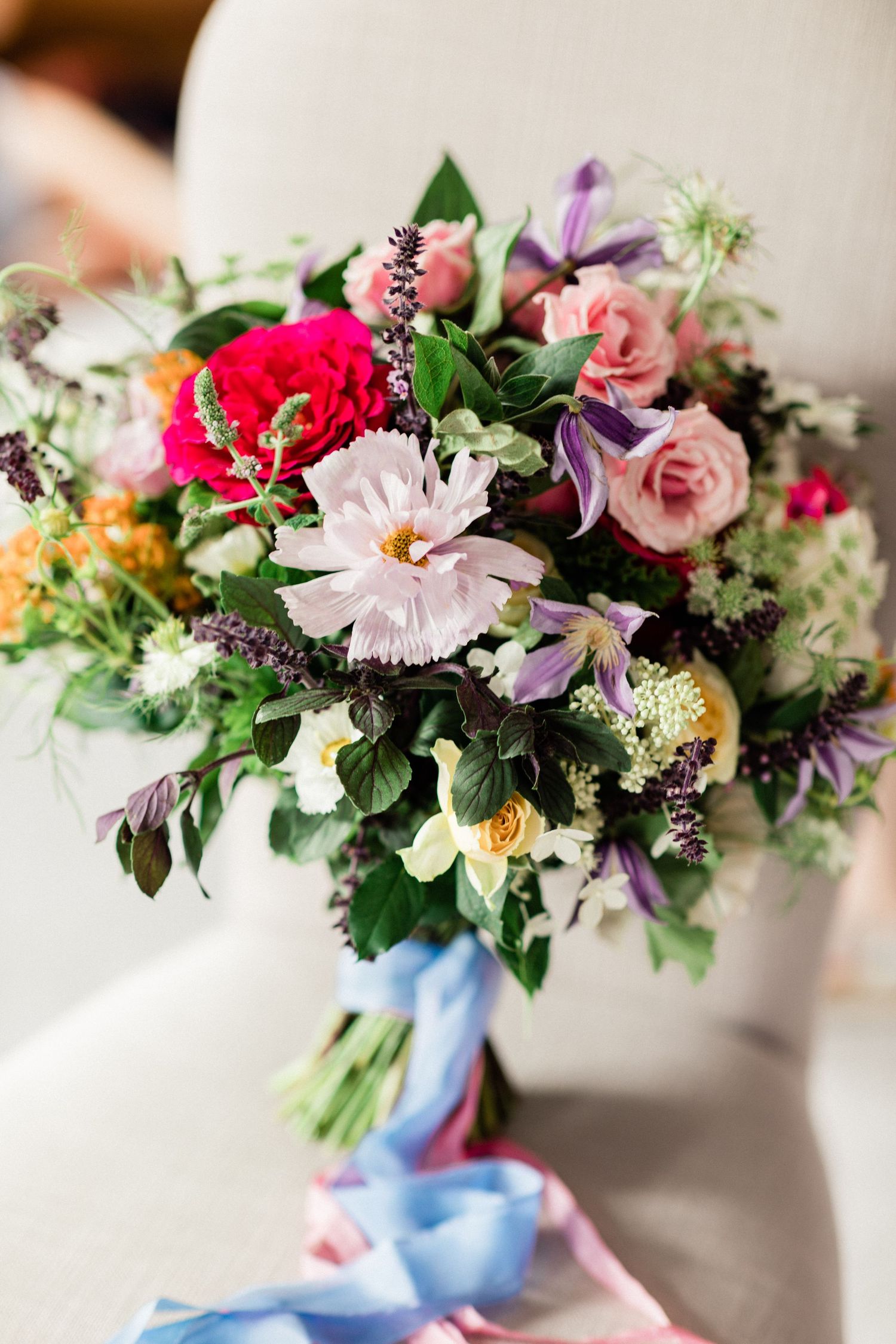 Garden wedding bouquet with organic flower arrangement