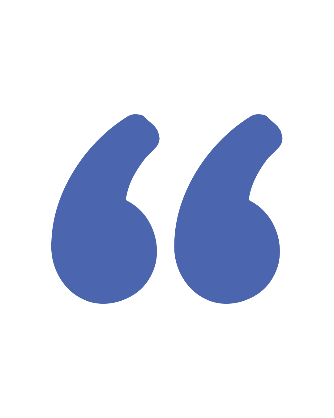 Blue quotation marks icon in opening position against white background.