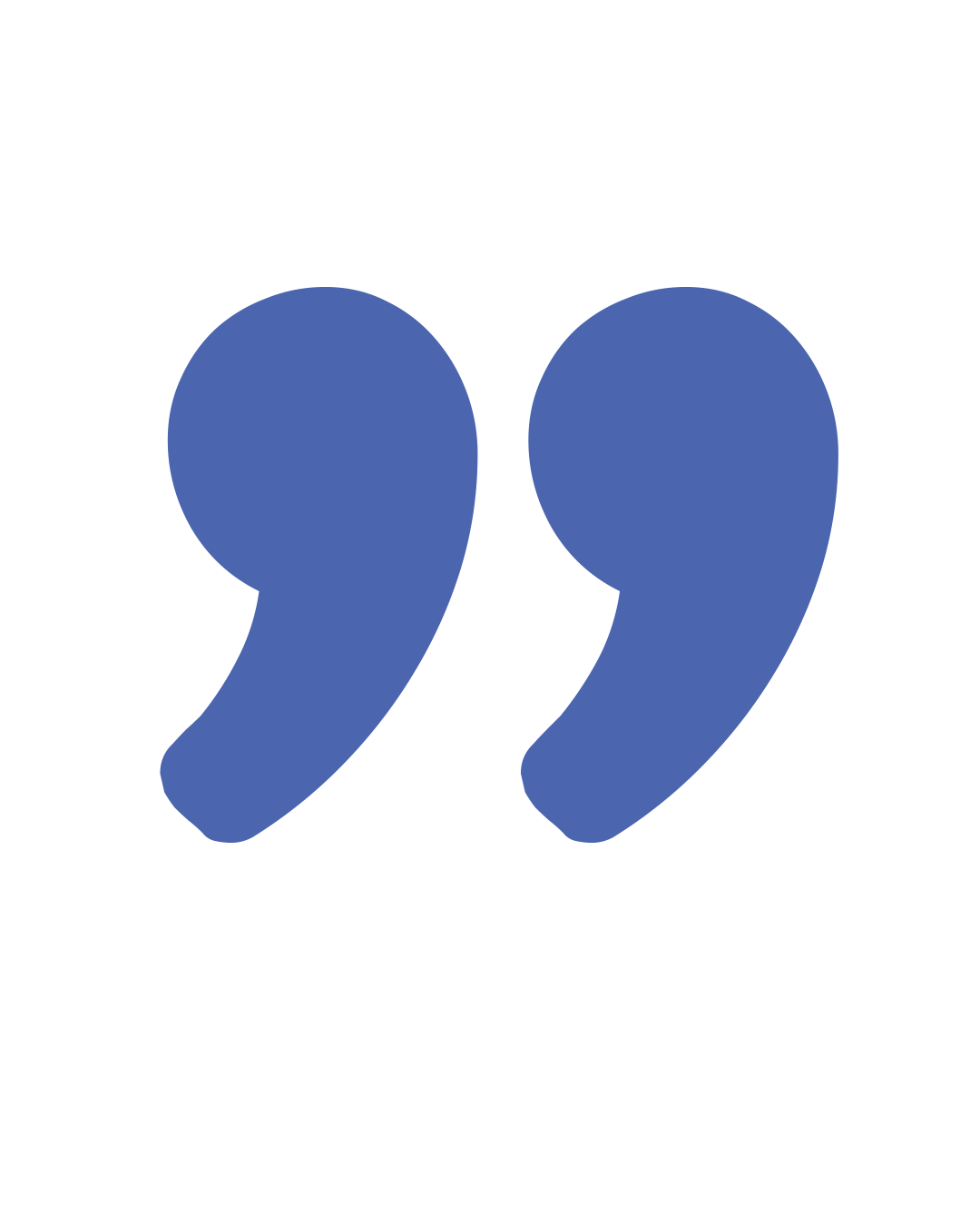 Blue quotation marks icon in closing position against white background.
