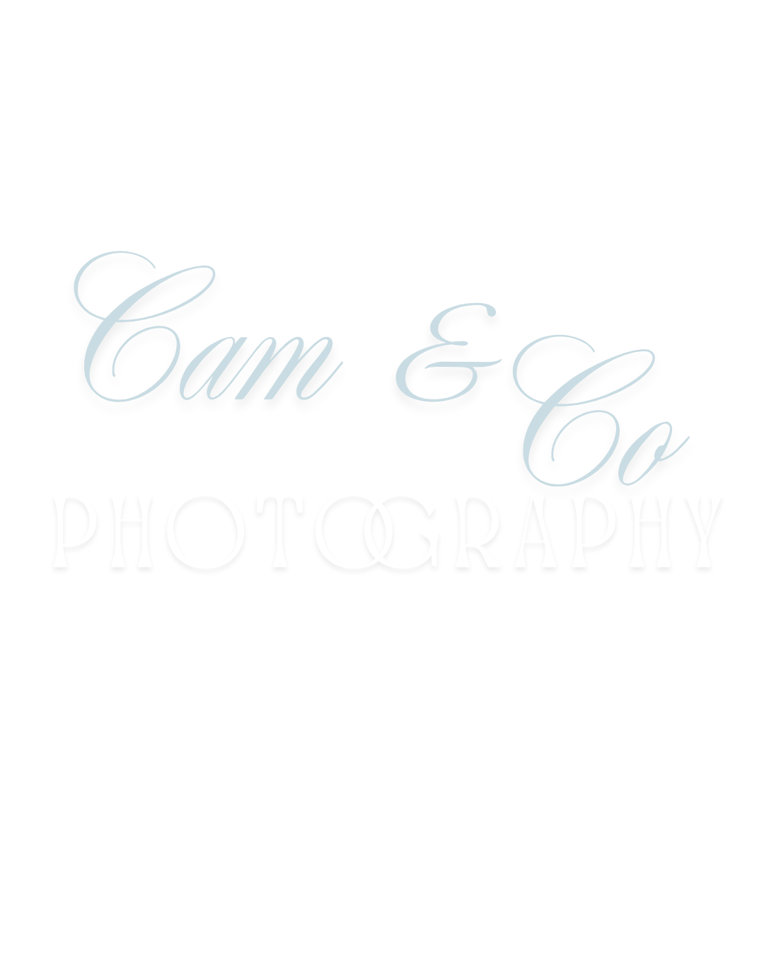 Cam & Co Photography logo in elegant light blue cursive script on white background.
