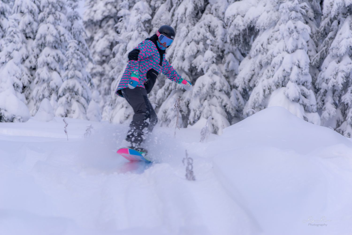 Snowboarder on the mountain with snow