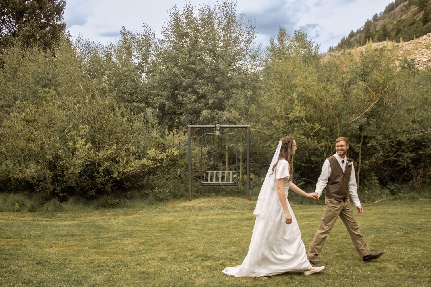 bride and groom walking