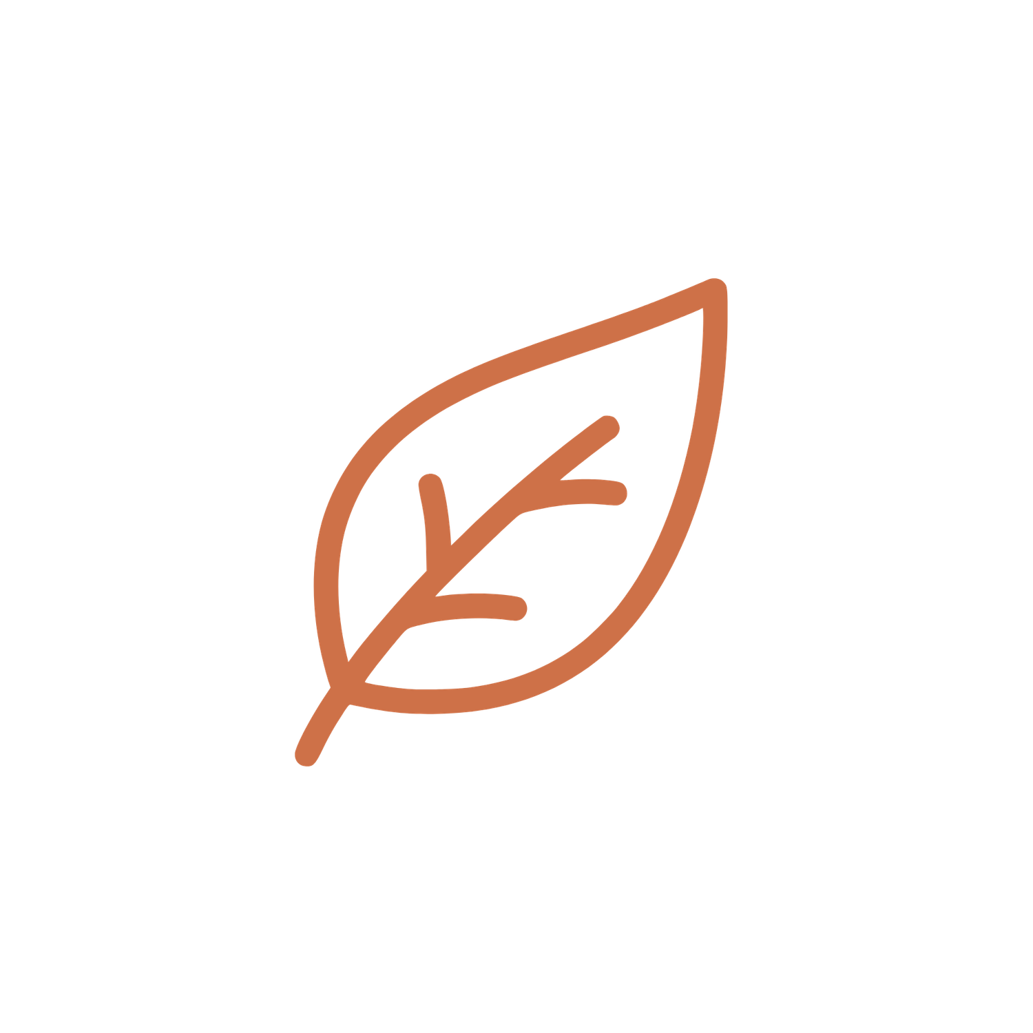 Simple terracotta leaf icon with outlined veins on white background, ideal for eco-friendly or nature branding.
