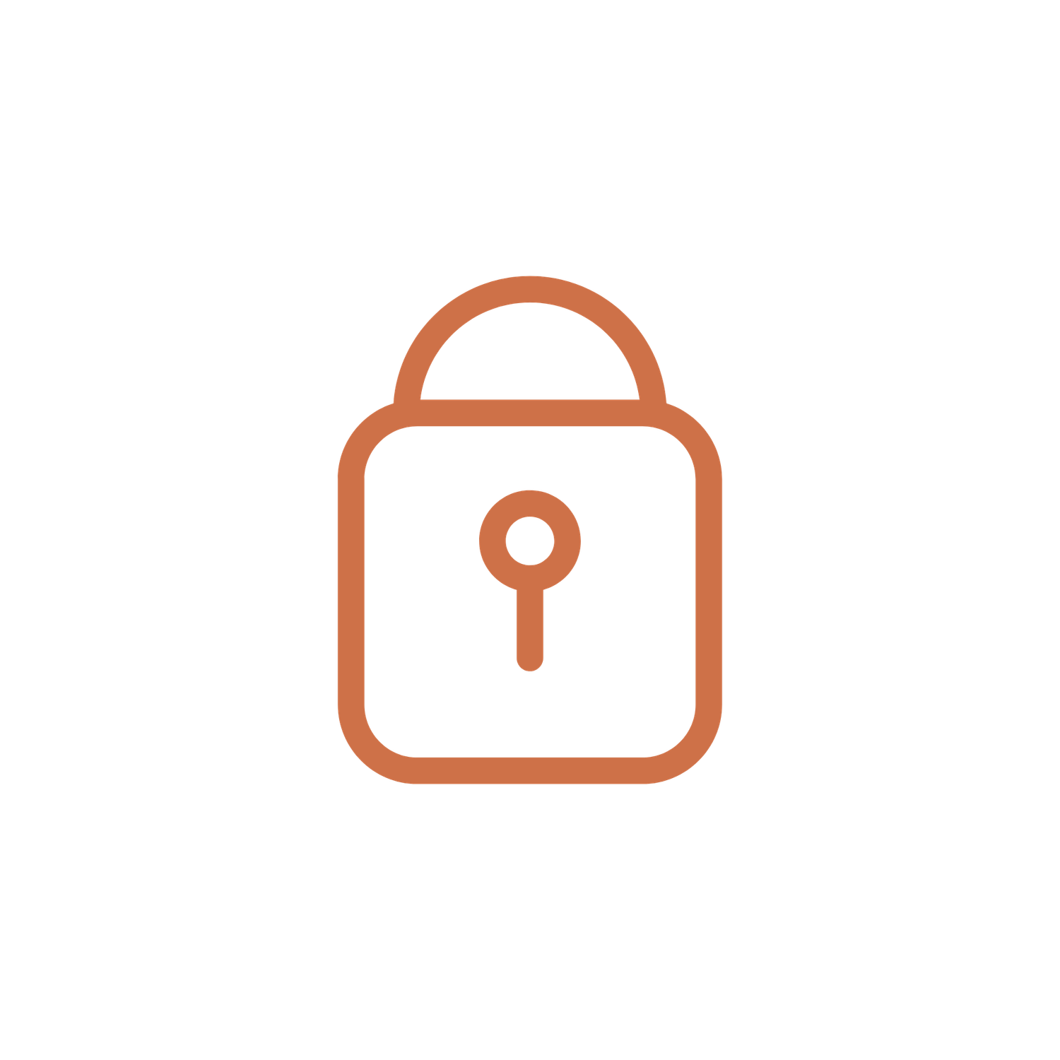 Orange outline padlock icon symbolizing security, privacy, and data protection on a white background.