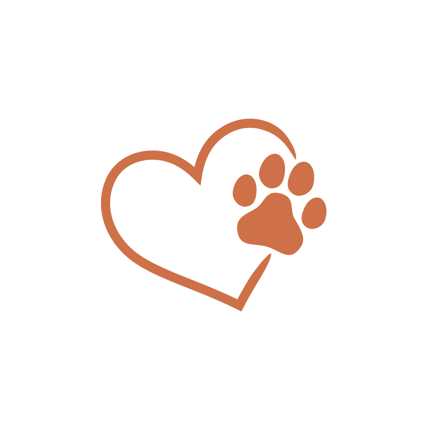 Warm terracotta heart outline with a solid paw print icon, perfect for pet lovers and animal care branding.
