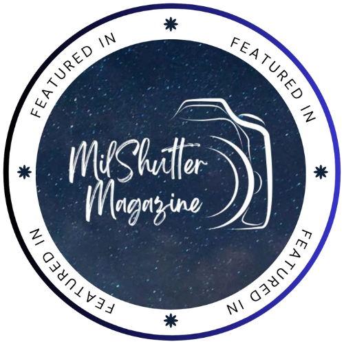 Navy blue oval photography badges with camera icons and text arranged in a circular pattern.