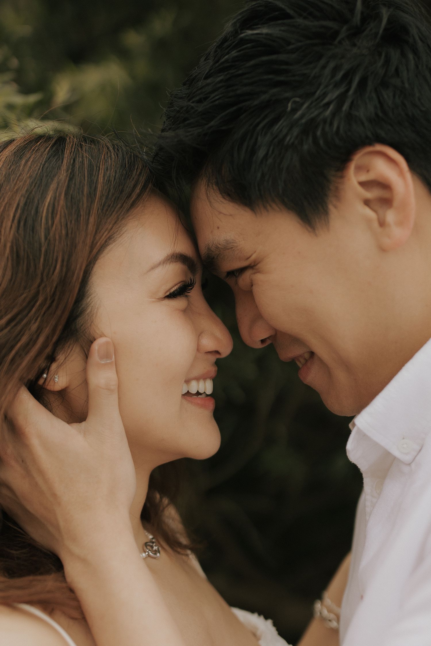 Romantic couple sharing intimate close-up moments in a series of tender portraits.