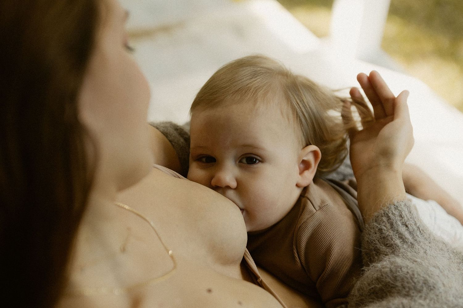 A series of tender parent and baby moments captured in soft lighting showing gentle nurturing interactions.