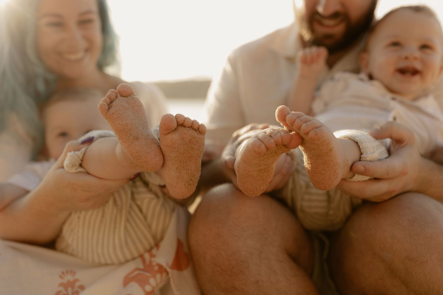 A collection of heartwarming family moments showing parents and baby interacting with joy and laughter.
