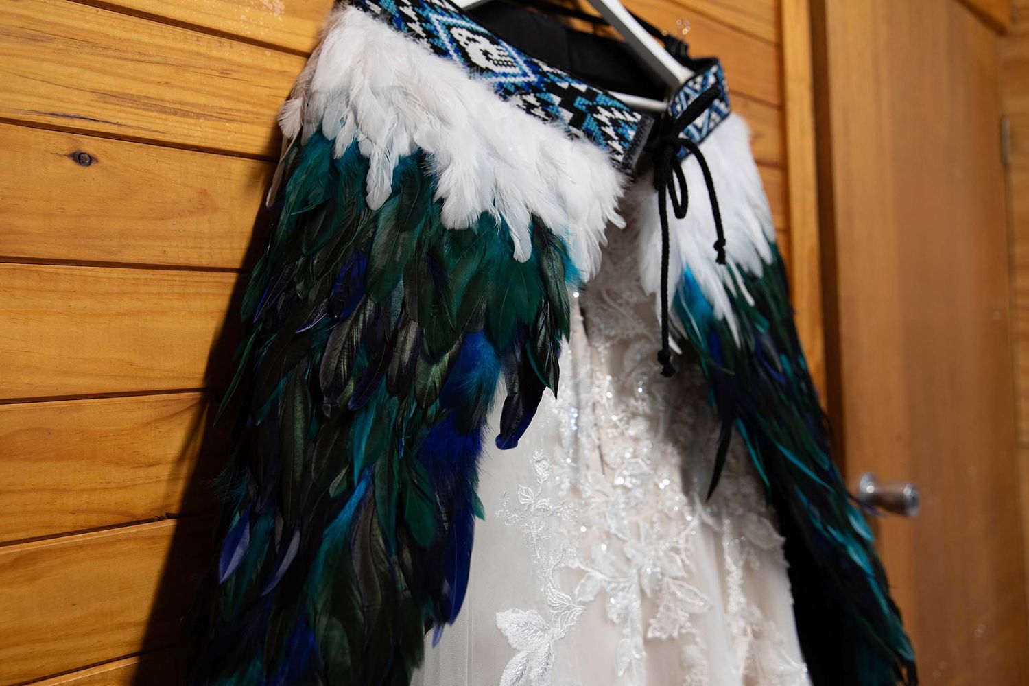 Handmade huruhuru korowai for the Bride at her Lima East wedding