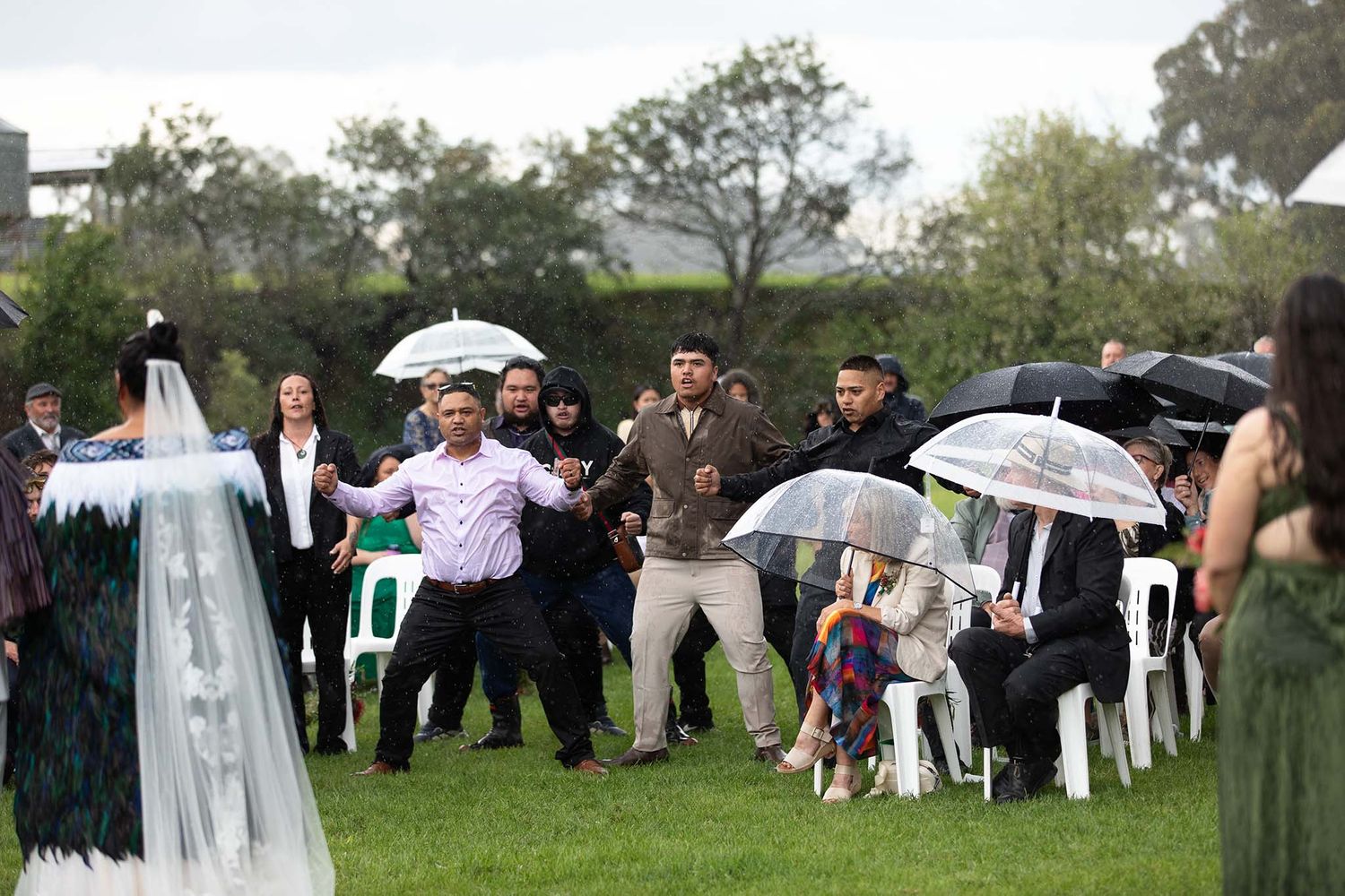 Family performing a haka at a wedding in Lima East, North East Victoria