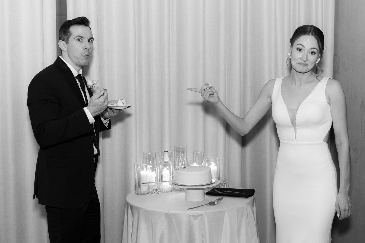 A black and white photo strip showing four sequential frames of people at what appears to be a formal event or party.