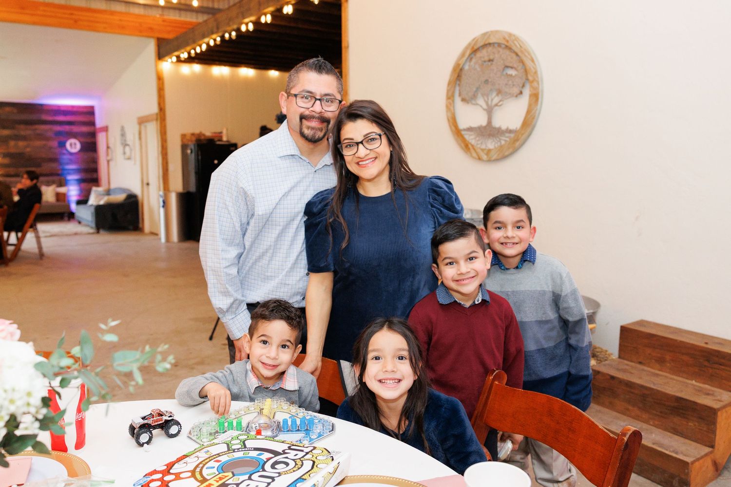 A collage of family gathering moments showing holiday celebrations and dining table scenes with festive decorations.