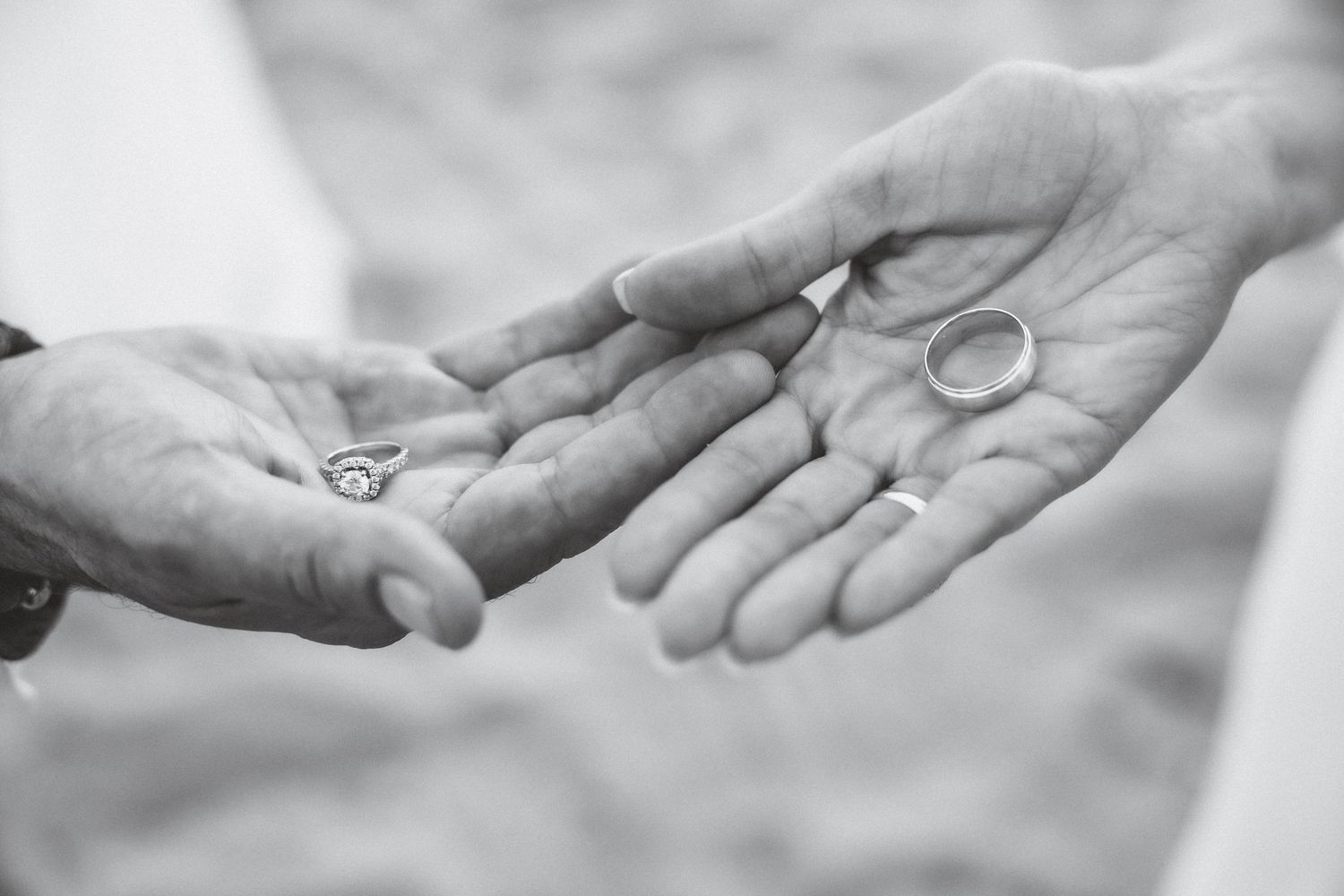 Series of black and white close-up shots showing hands reaching toward each other in tender moments.