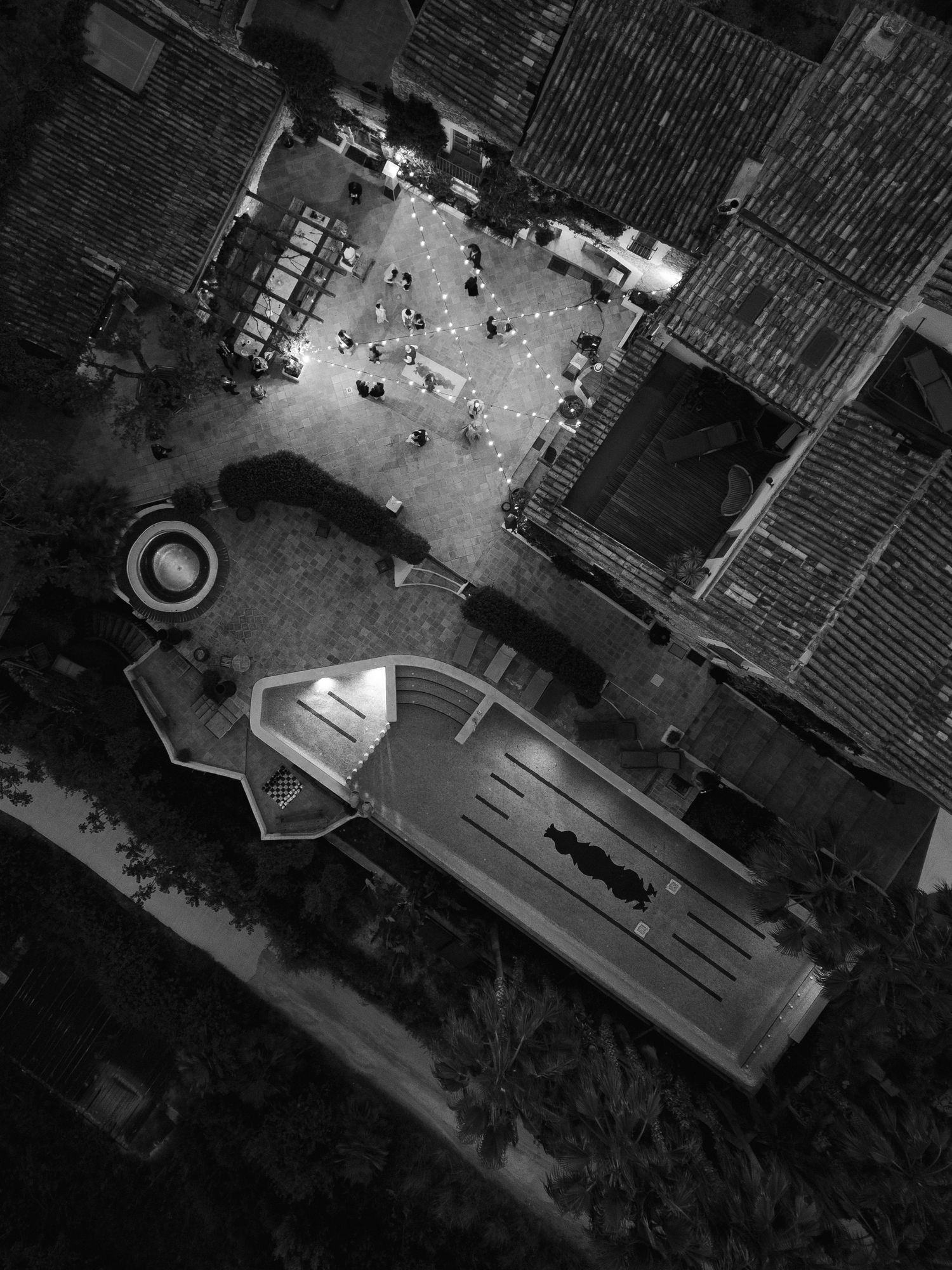 Almiral de la Font in Sitges by night shot with drone