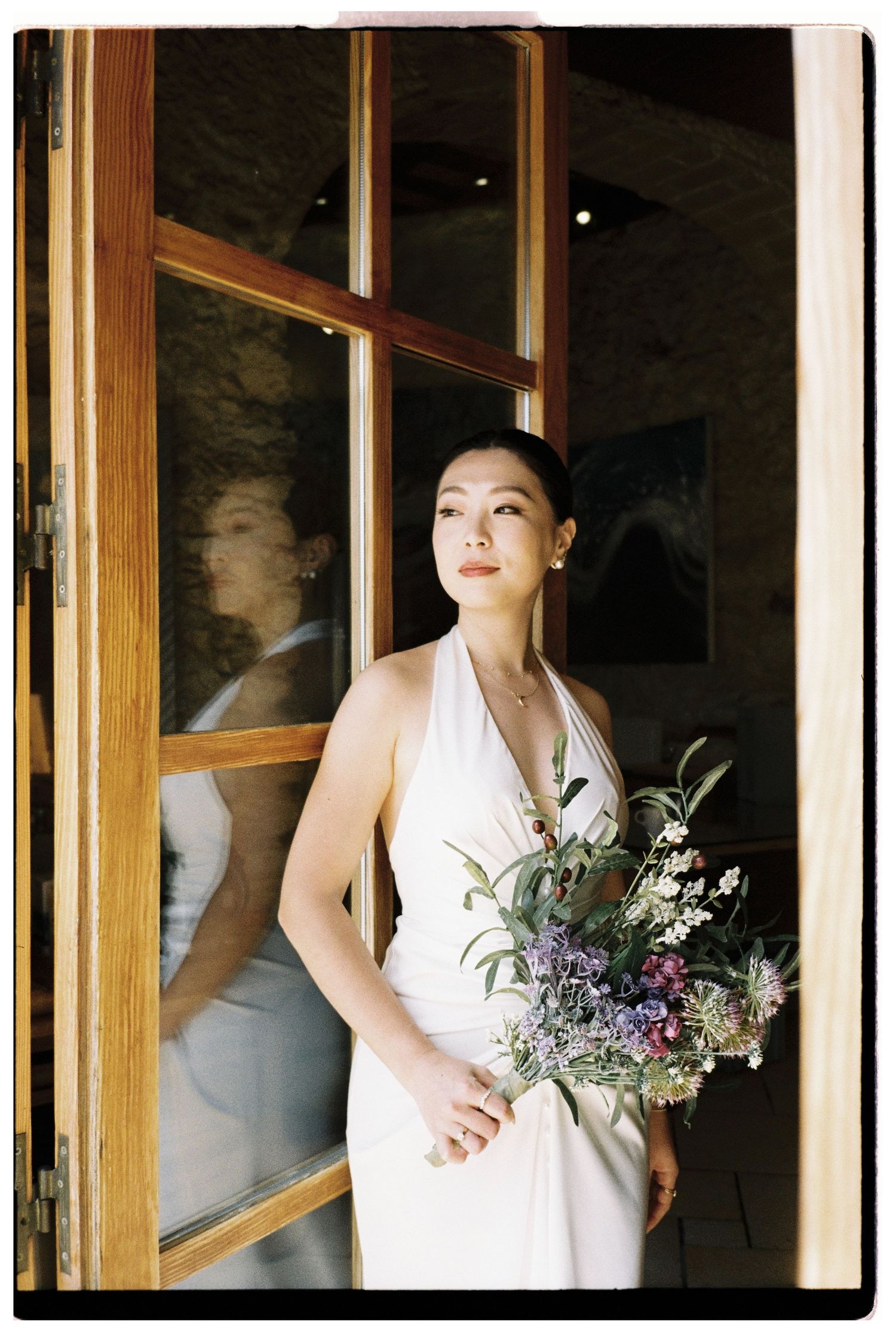 Bride before ceremony portraits shot on Film camera