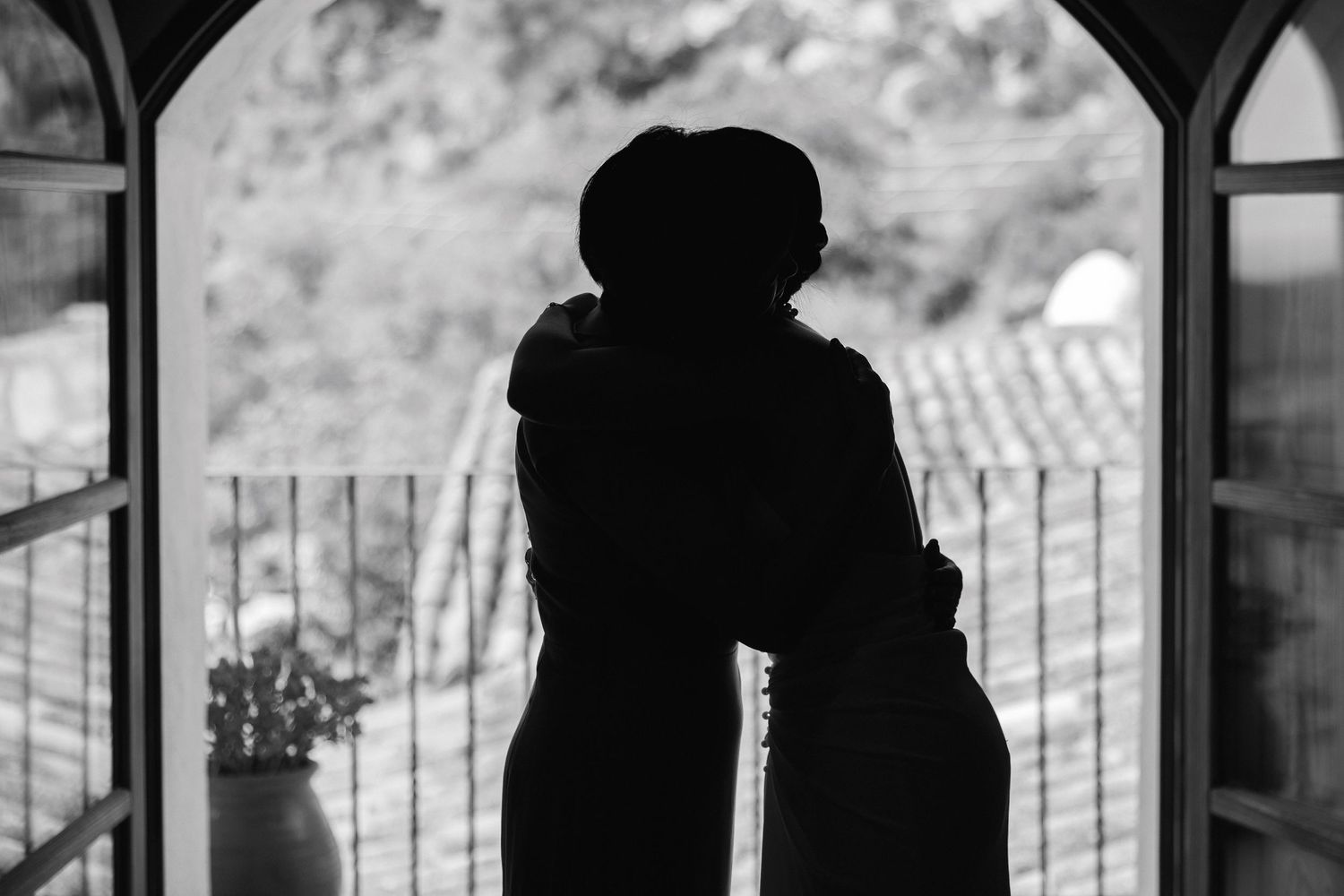 Bride getting ready with her mother