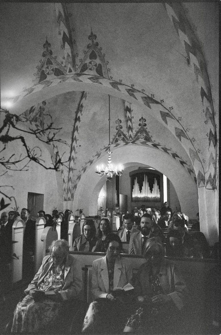 Church ceremony shot on black and white film