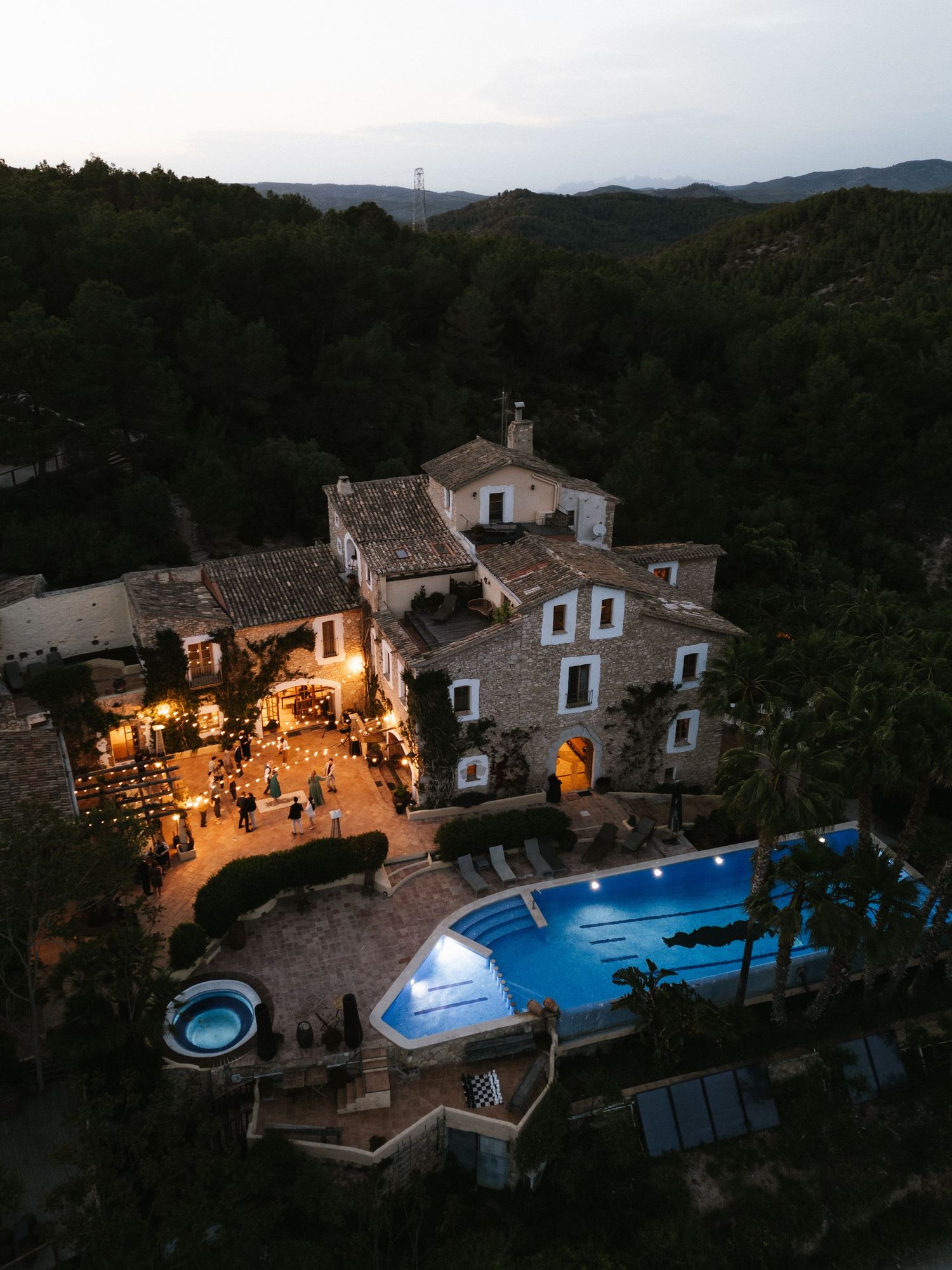Almiral de la Font in Sitges by night shot with drone