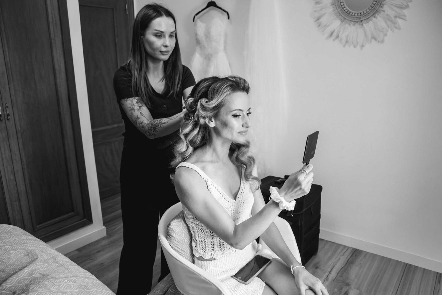 Professional bridal makeup and hair styling in Valencia. Luxury editorial wedding beauty design for a high-end destination celebration.