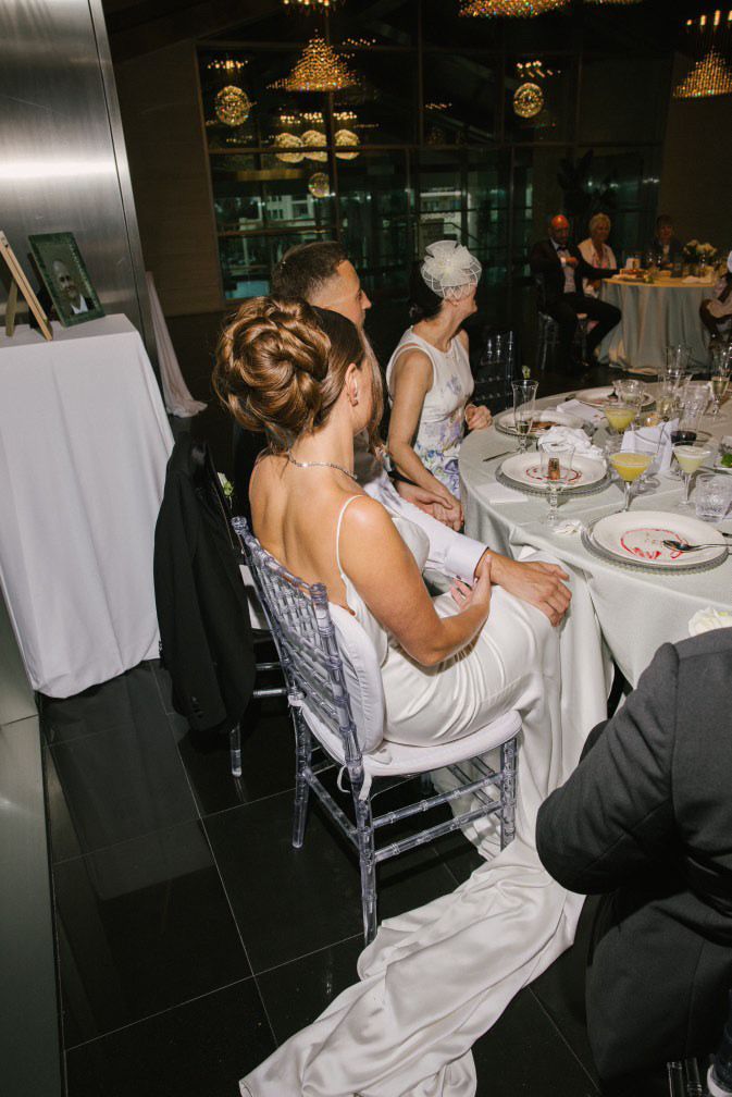 Elegant bridal hairstyle for the wedding banquet at Las Arenas Resort, showcasing professional hair styling for the evening celebration