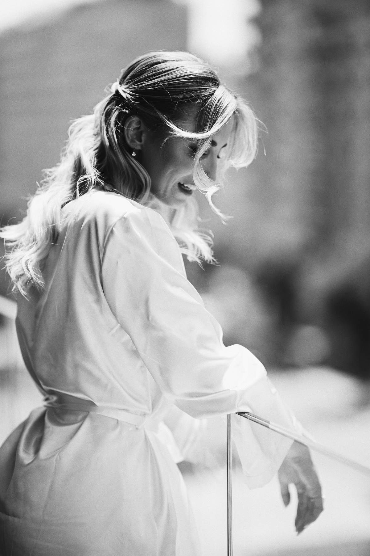 Bride during her morning prep at Villa Delia with a finished romantic hairstyle, moments before stepping into her beautiful wedding gown.