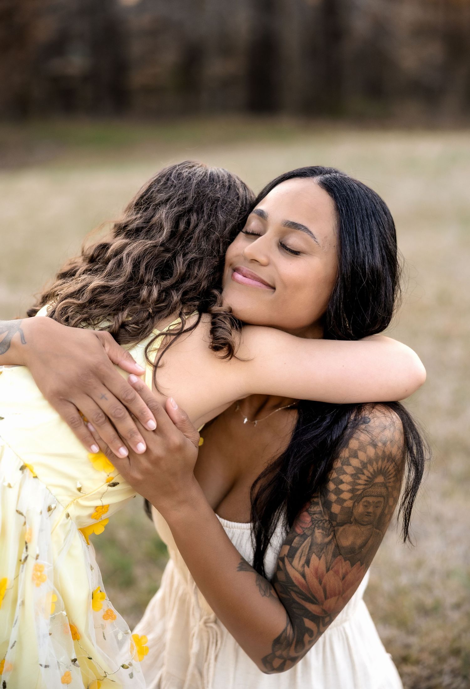 Two people embracing in an emotional moment captured in a series of artistic black and white photographs.