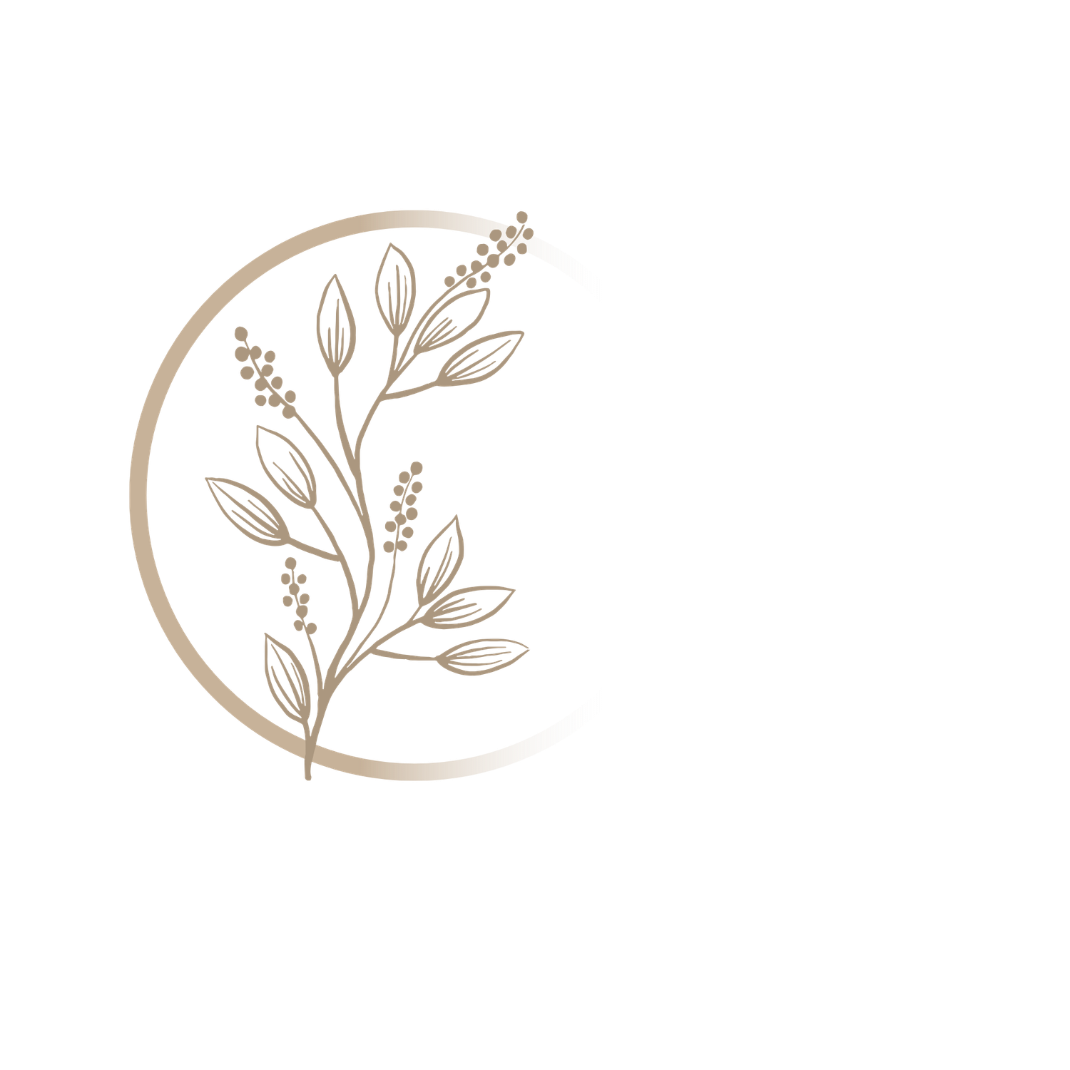 Minimalist botanical logo designs featuring leaves and branches in beige color.
