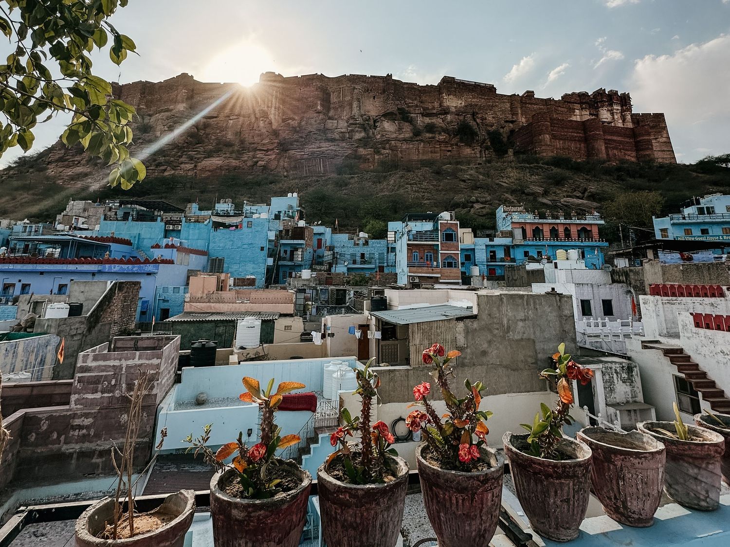 Solnedgång i den blå staden, Jodhpur, Indien