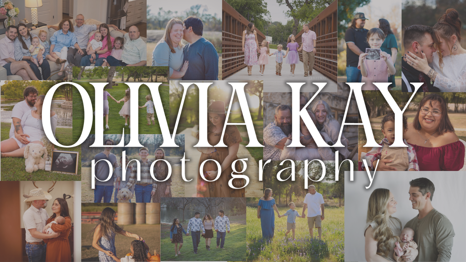 Olivia Kay Photography - Family and lifestyle photography collage featuring outdoor sunset sessions in the Texas Hill Country.