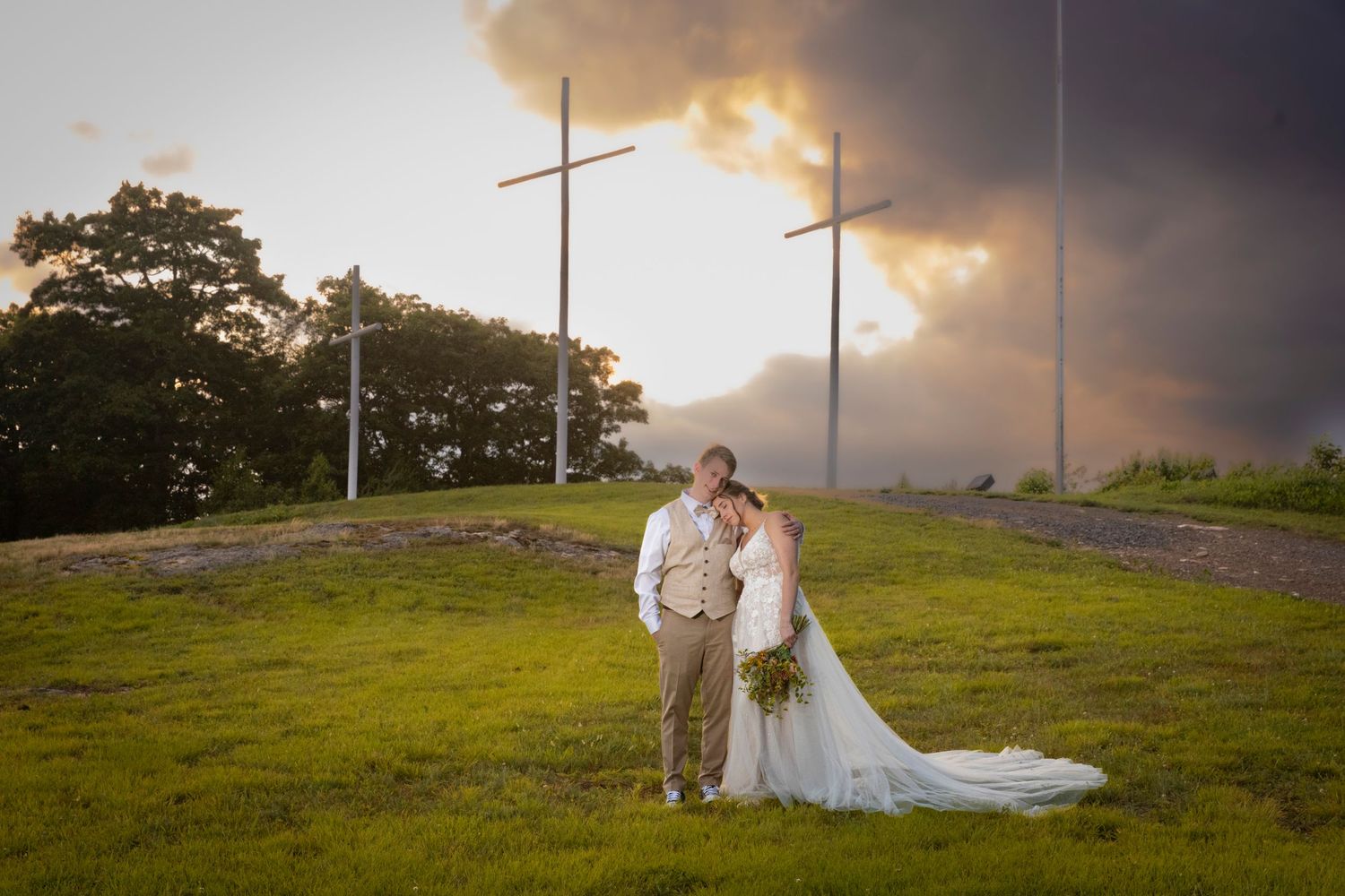 bride and groom crosses
