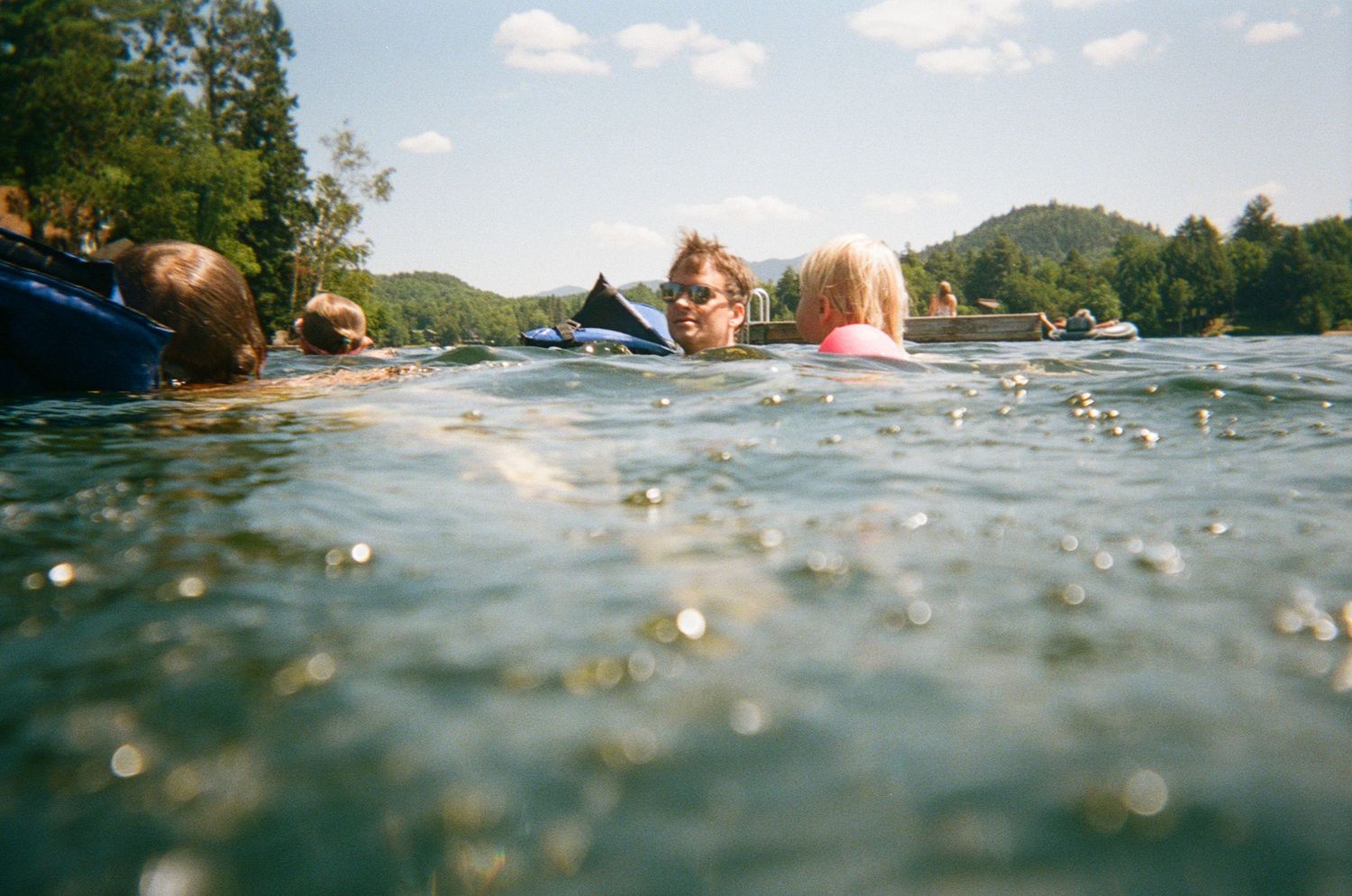film, lake, mountains, family swimming, clouds, lake placid ny