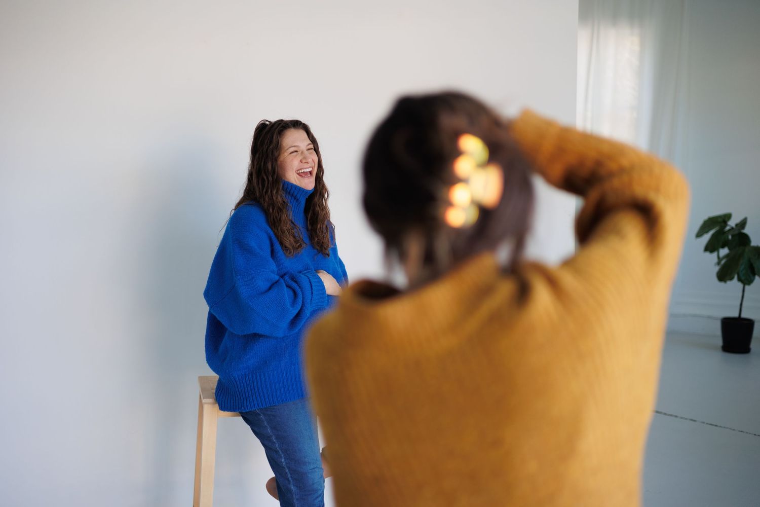 studio session, bright blue sweater, maternity photos, north shore massachusetts