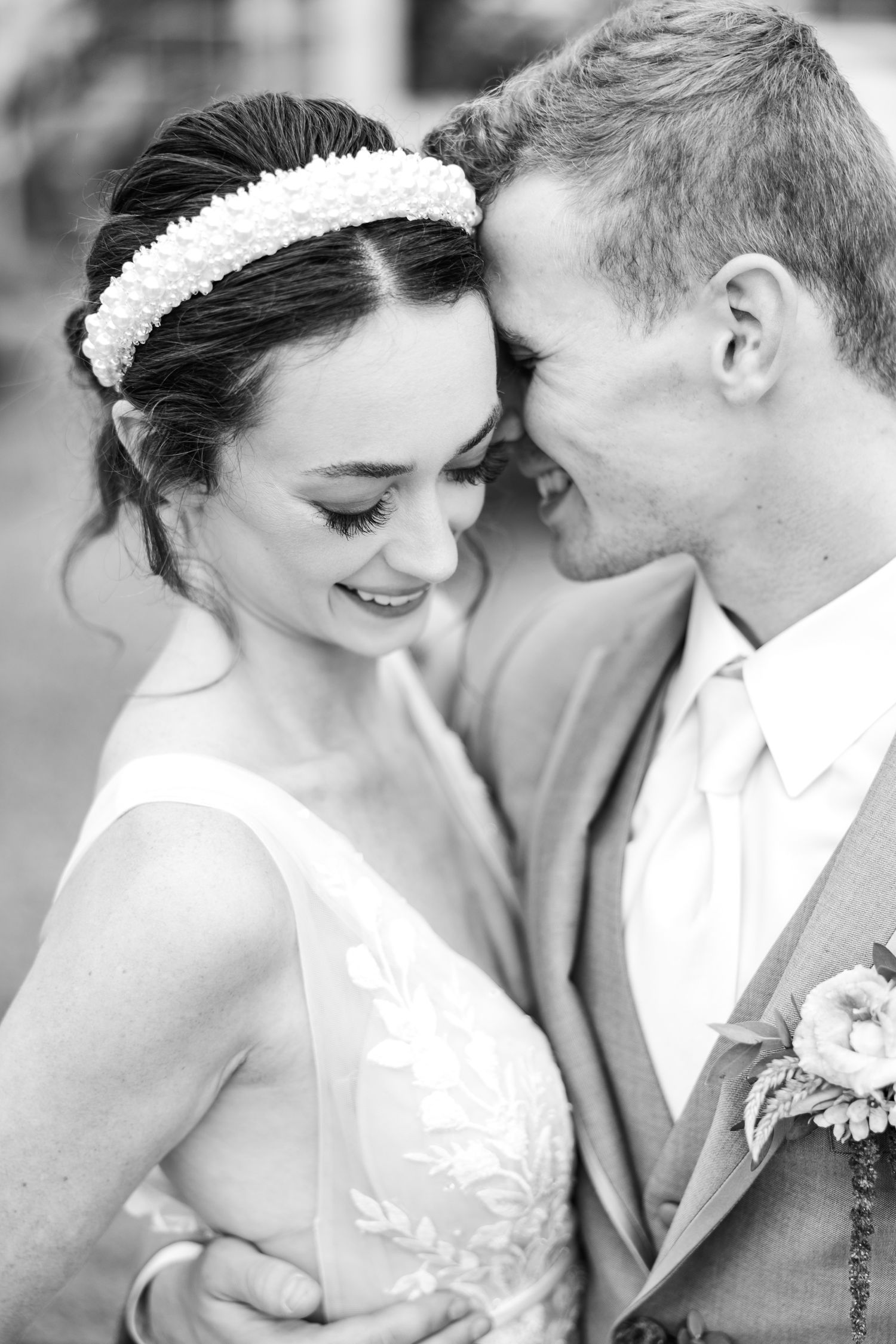 Intimate black and white portraits capture tender moments between newlyweds with Winston Salem Wedding photographer