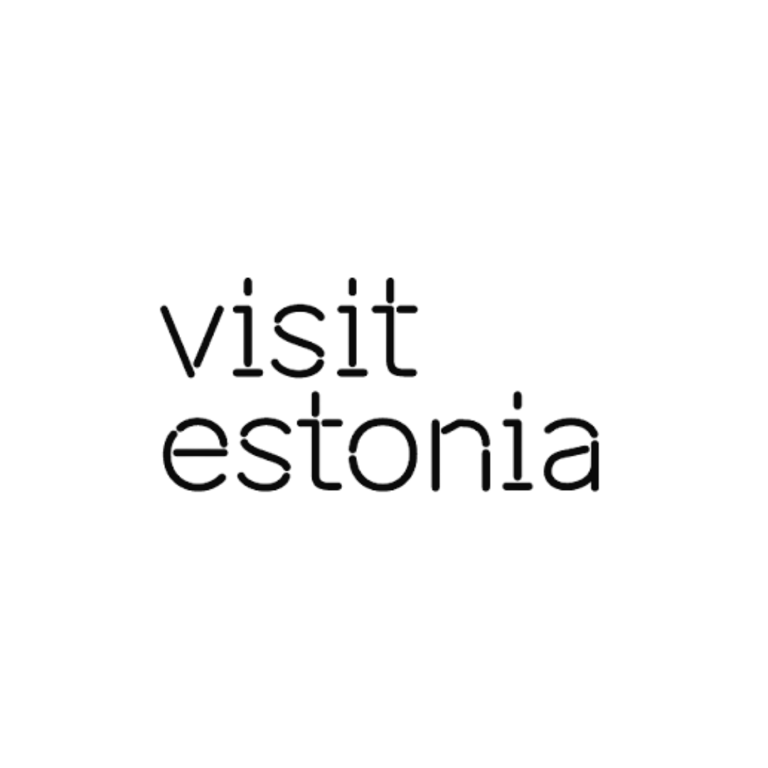 Black text reading 'Visit Estonia' on white background in minimalist modern typography style.