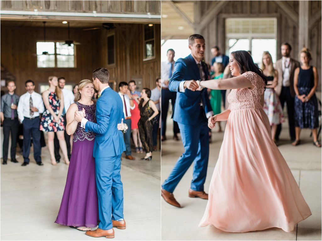 Wedding reception dance floor with couples in formal attire.