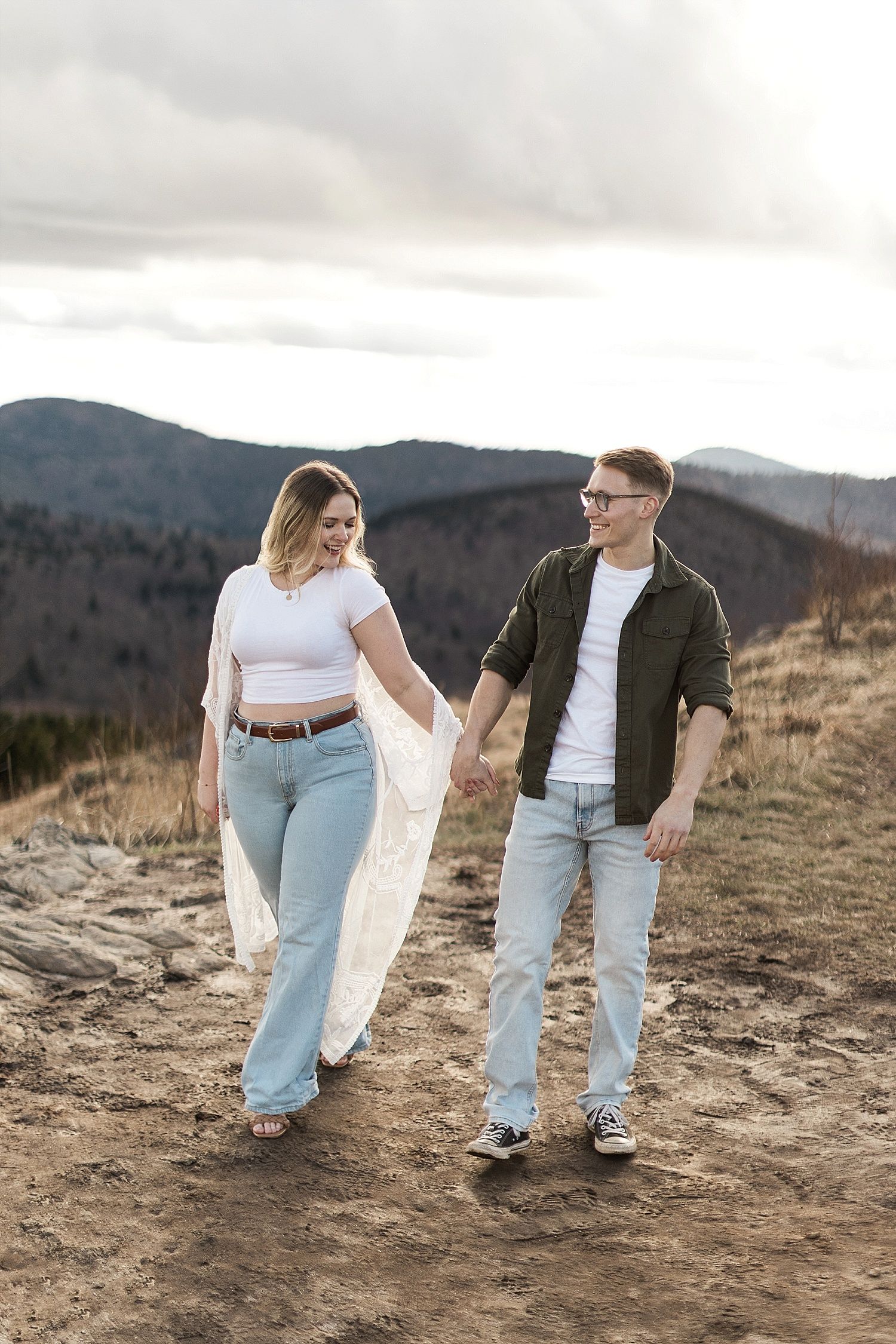 Couple walking near Black Balsam Knob near Asheville, NC