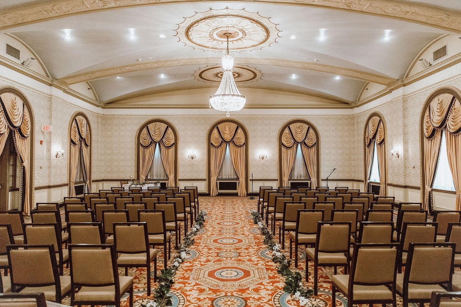 Westin Poinsett Hotel's Gold Ballroom set up for a wedding ceremony