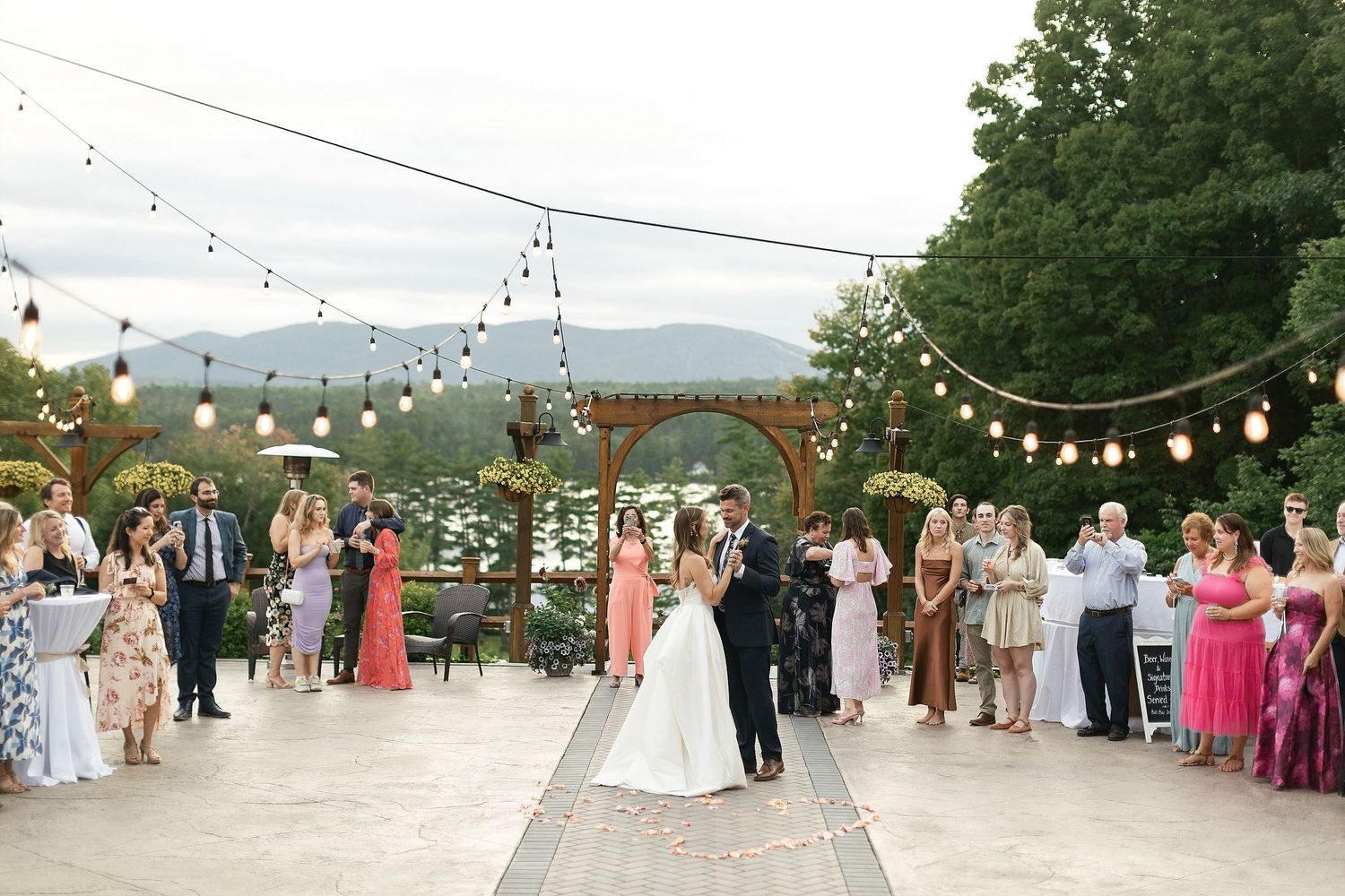 Mountain view wedding reception at Tarry A While Resort, Bridgton Maine