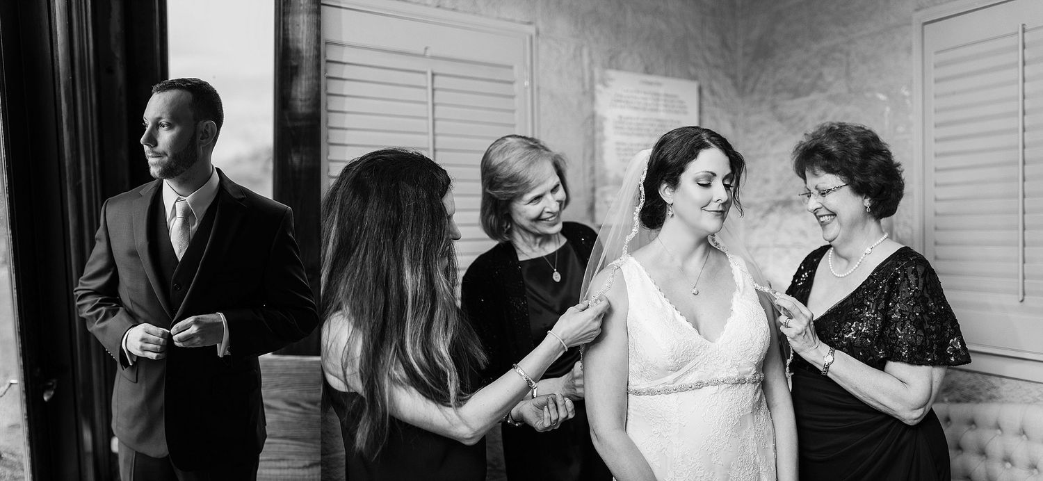 bride and groom getting ready at the Cliffs at Glassy Chapel
