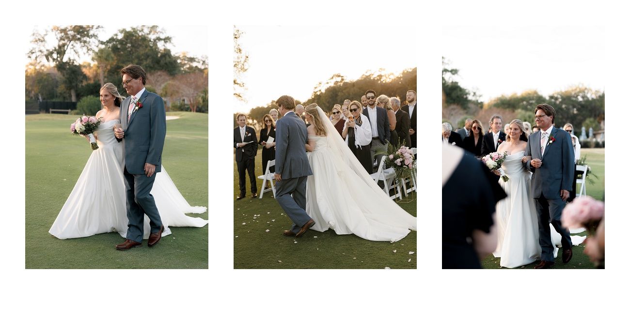 A collection of small wedding photo thumbnails showing outdoor ceremony and couple moments.