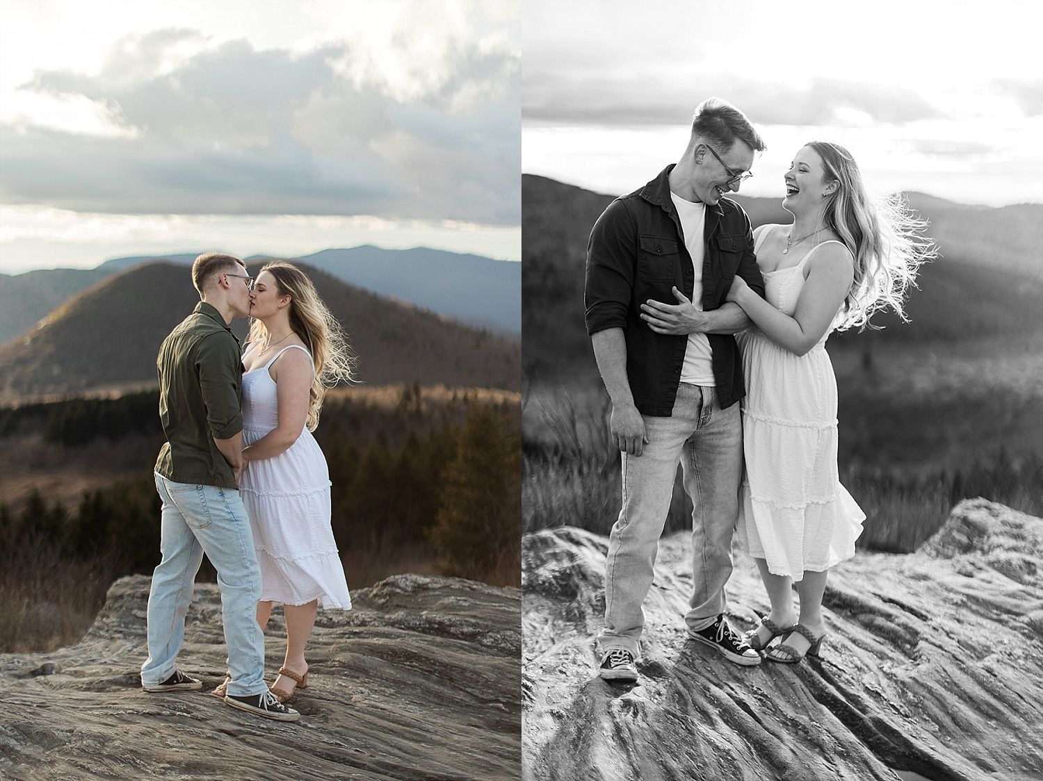 Candid and romantic mountaintop engagement photos