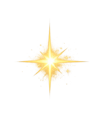 A radiant golden four-pointed star burst with glowing light rays on a white background.